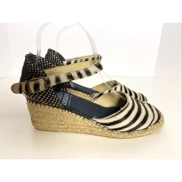 Diegos Espadrilles High Wedge Zebra Print Size 38 EU/ 8 US - Picture 1 of 8
